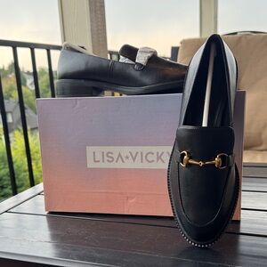 Lisa Vicky Black Loafers with Gold Detail